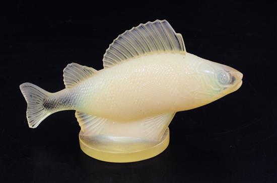 Perche Poisson/Perch. A glass mascot by René Lalique, introduced on 20/4/1929, No.1158, height 9.5cm.